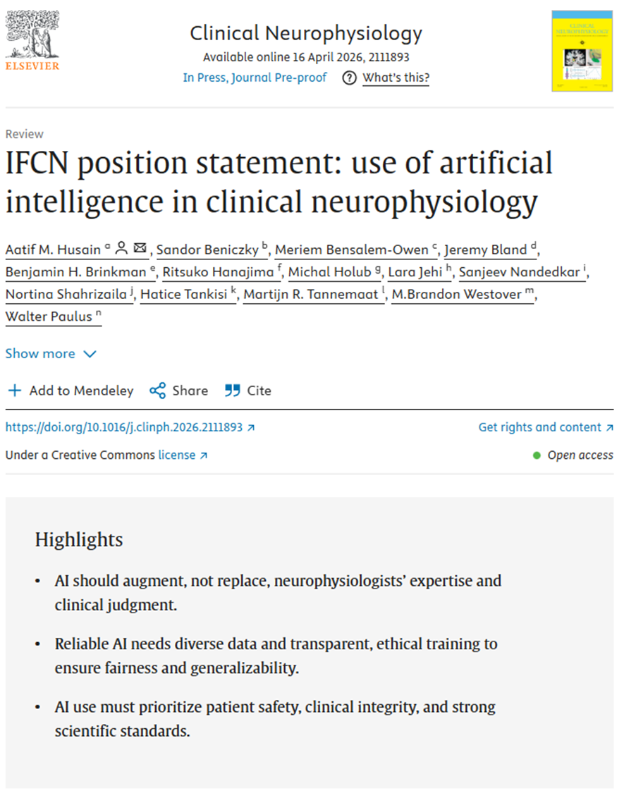 IFCN position statement: use of artificial intellegent in clinical neurophysiology