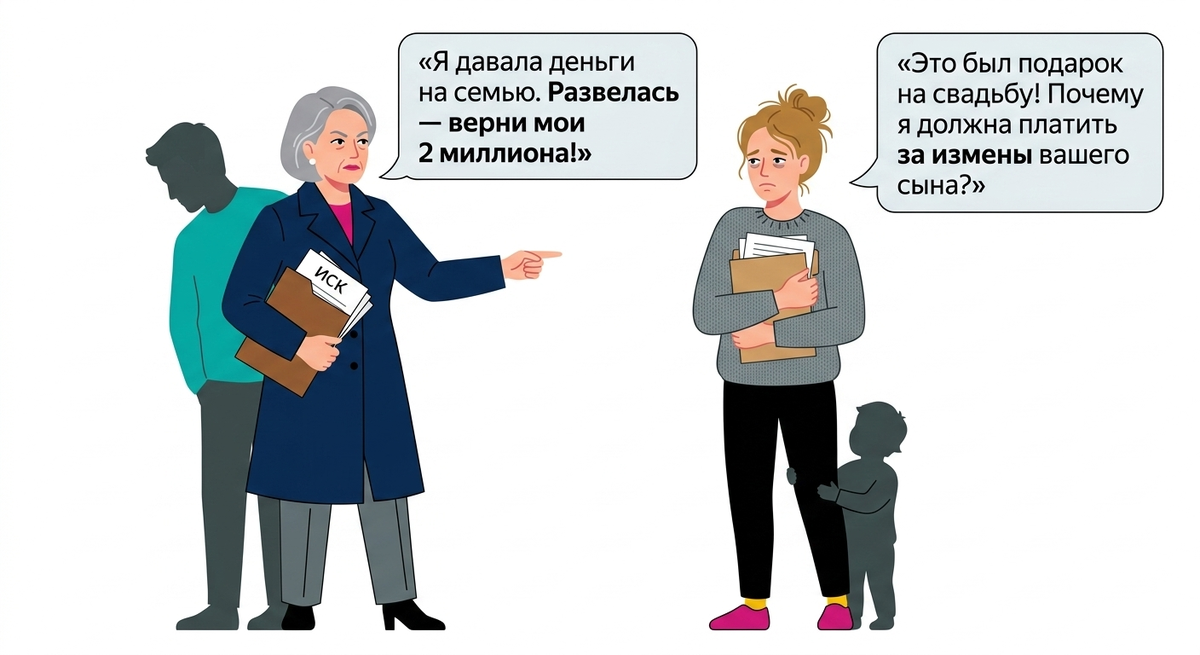 Муж изменял, я подала на развод. Свекровь: "Я дала деньги, чтобы вы жили вместе. Развелась — верни 2 миллиона". Могут ли отменить подарок через суд?