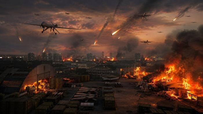 Гиперзвуковой смерч «Цирконов» и «Калибров» стёр с карты военные склады Киева. Обложка © Chat GPT