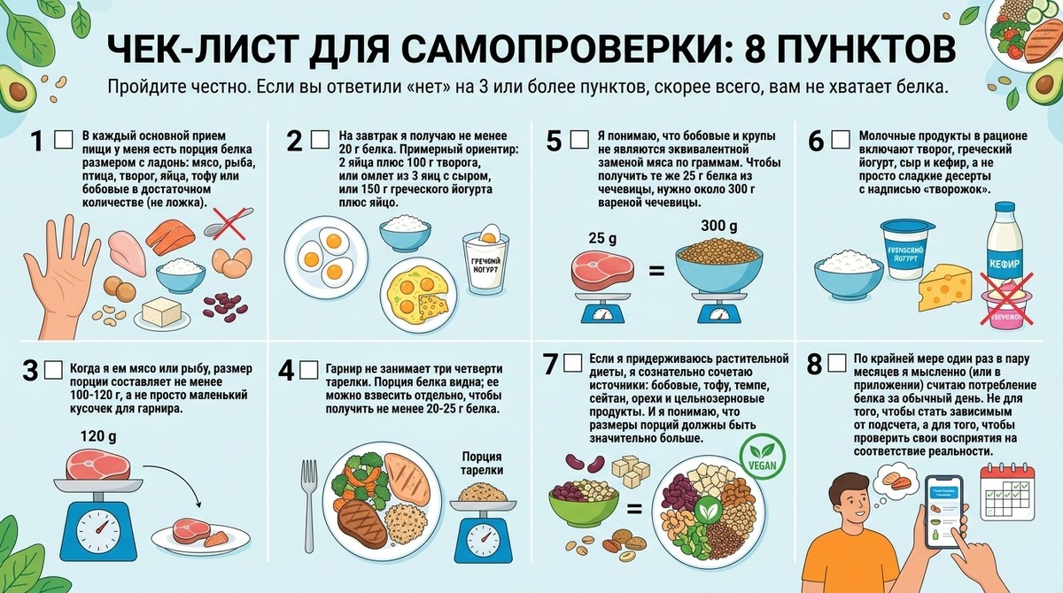 белковым любое блюдо, в названии которого есть мясо, рыба или творог. Самый быстрый способ это проверить - один раз честно посчитать обычный день по граммам