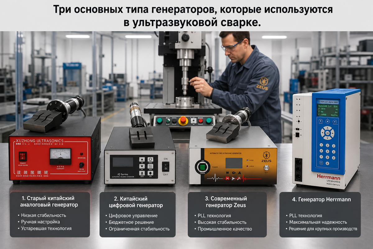 Четыре основных типа генераторов, которые используются в ультразвуковой сварке.