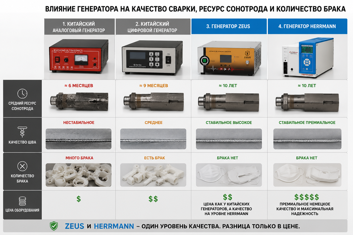 Качество генератора напрямую влияет на ресурс сонотрода и количество брака на производстве.