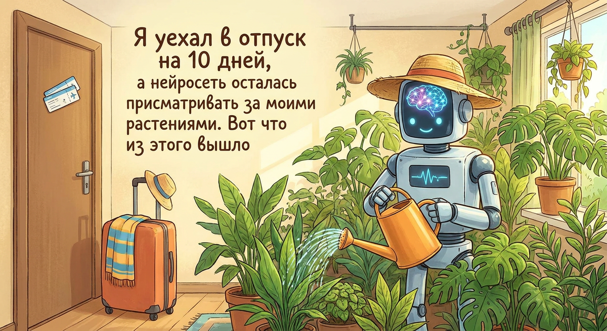 В прошлый раз мы превратили балкон в уютный кабинет, а сегодня — новый вызов. Начало июня, белые ночи, и я собрался в тот самый Калининград, который мы спланировали с нейросетью в одной из прошлых статей. Но радость омрачалась мыслью: кто польёт мои растения? На подоконнике и балконе у меня их 11 штук, и у каждого свой характер. Я снова обратился к ИИ — и он превратился в заботливого садовника.