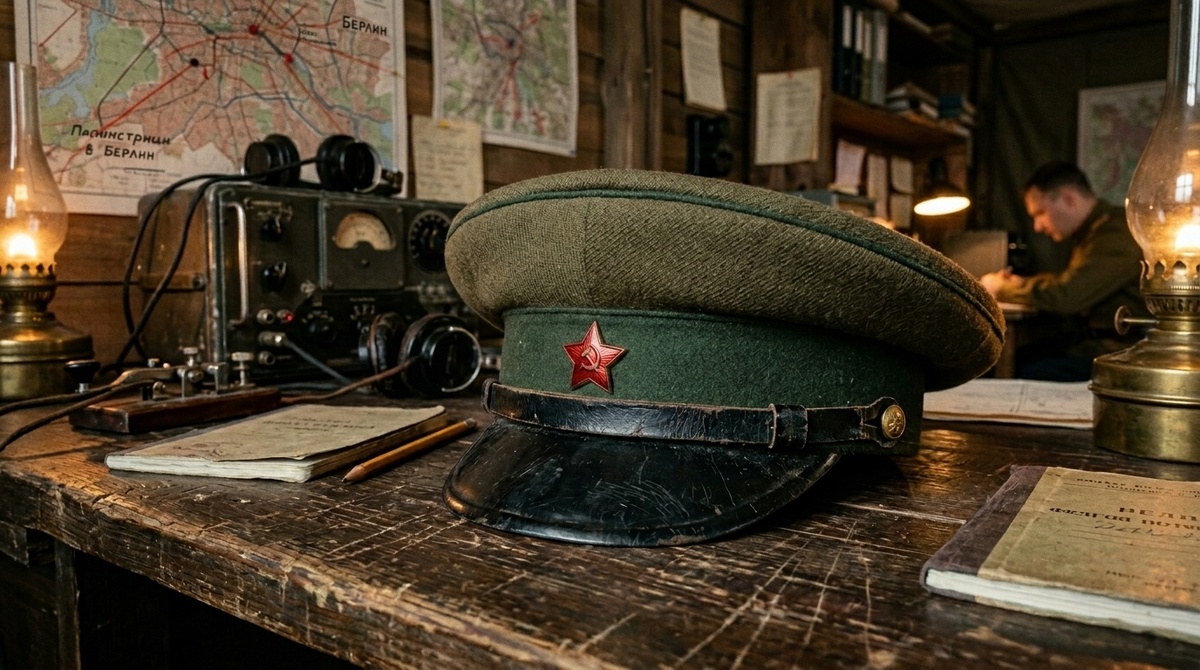 Фуражка с красной звездой на столе полевого штаба