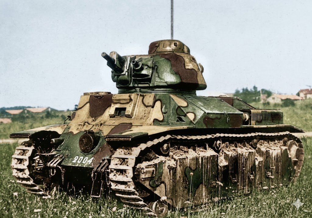 Средний танк Char D2 собственной персоной. Фотография находится в свободном доступе, была раскрашена при помощи нейросети.