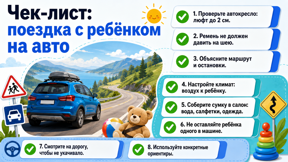 Чек-лист: поездка с ребёнком на авто  📷
