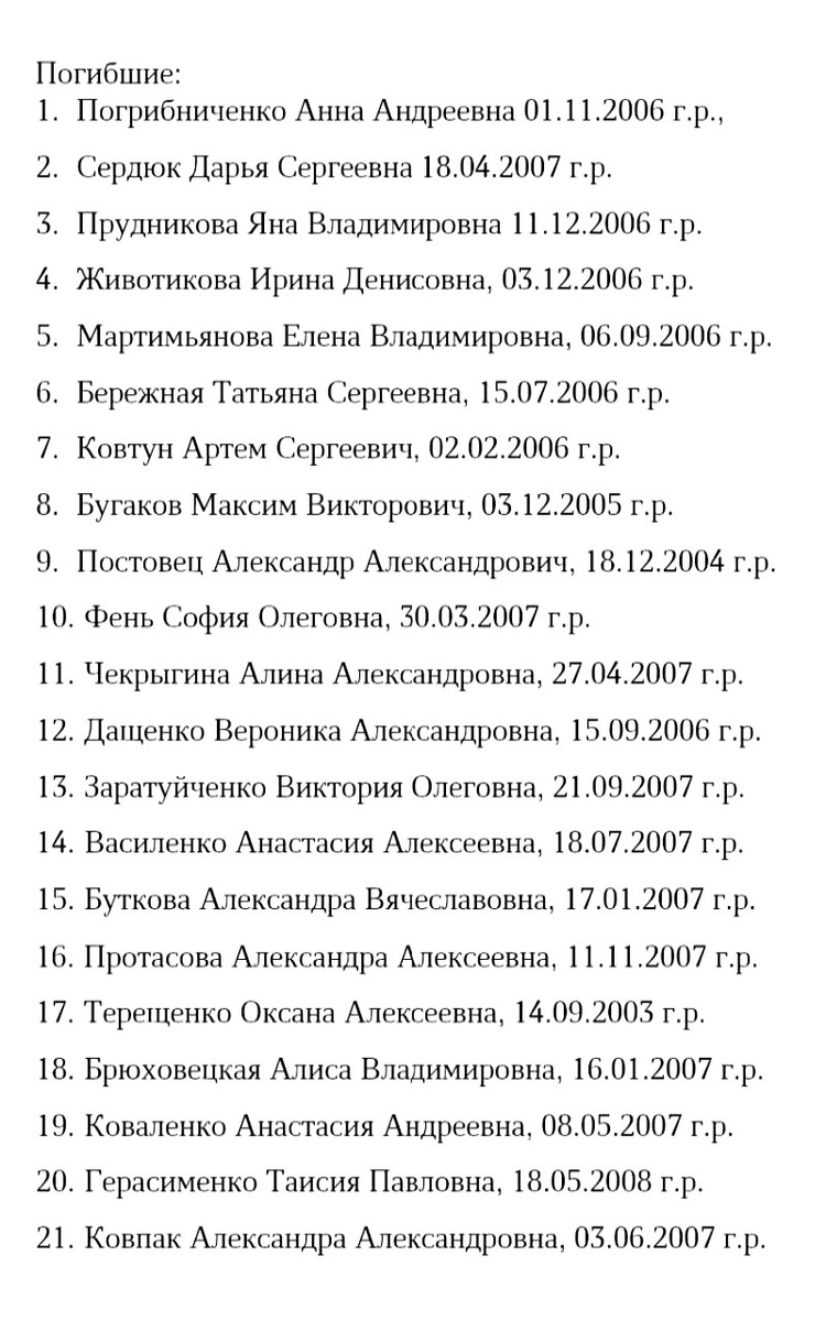 Старобельск 22.05.26 — список погибших Русских Детей убитых Укра-Террористами