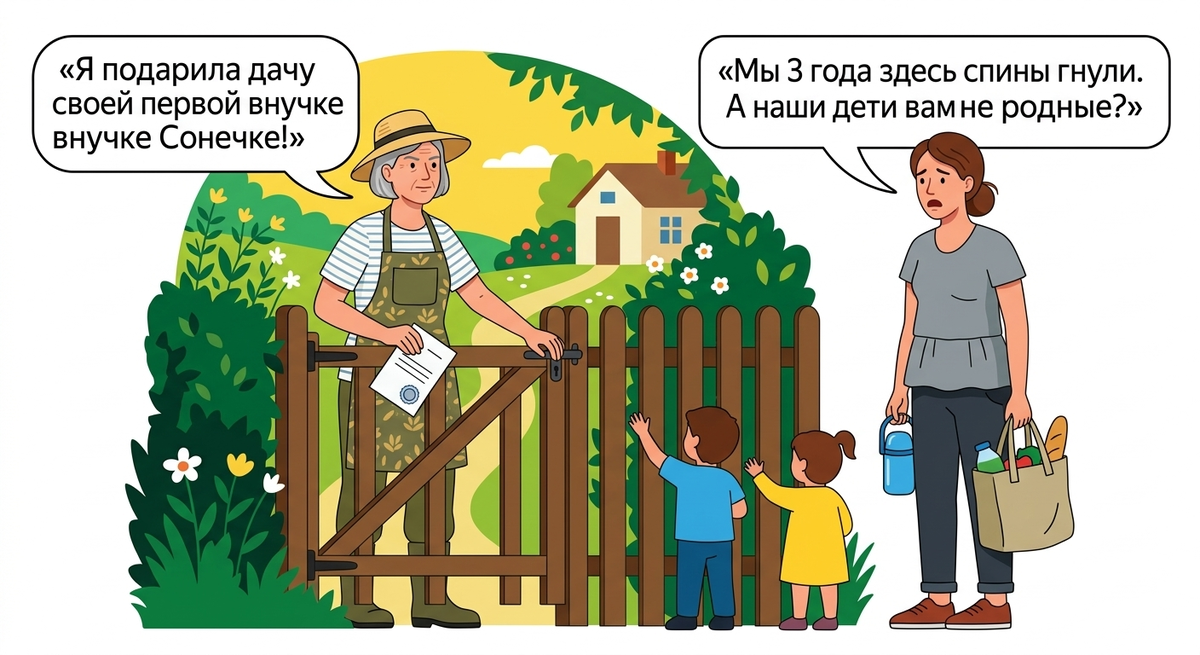 3 года ездили на дачу свекрови, помогали, вкладывались. Она переписала её на внучку от первой жены сына. 