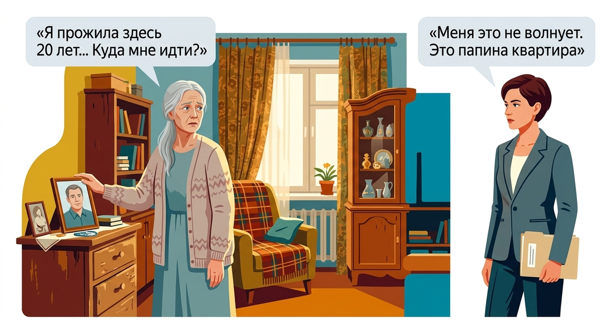 Муж умер, не успел написать завещание. Падчерица требует продать квартиру. Мне 64 года и идти некуда. Пережившая вдова и наследница: кто важнее — тот, кто жил рядом, или тот, кто прописан в законе?