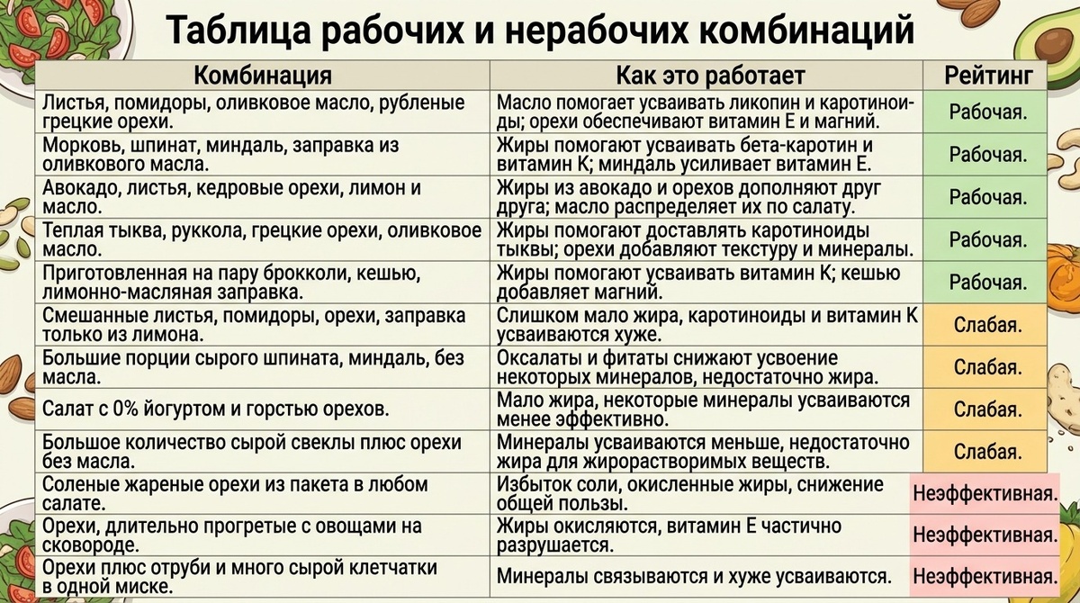ложка рубленых орехов плюс ложка оливкового масла - уже рабочая схема.