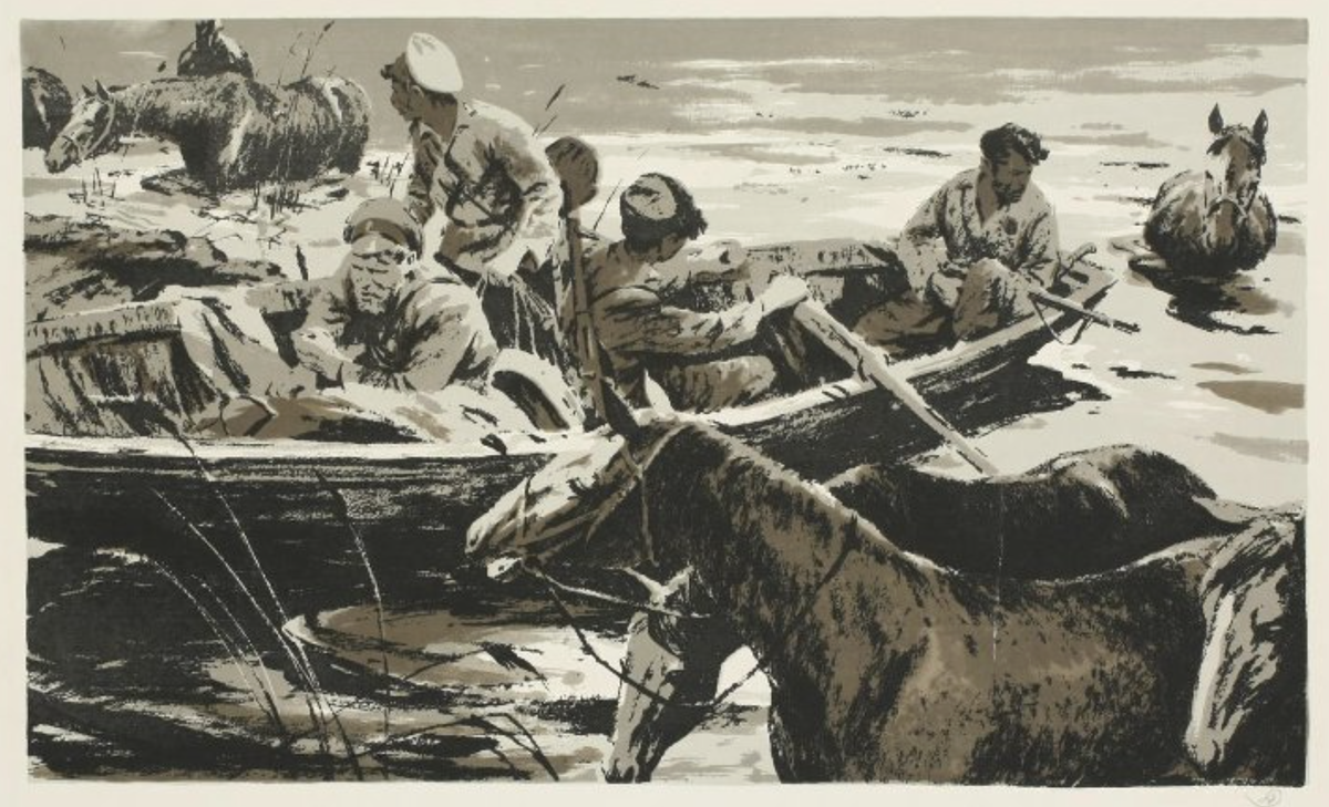 Ребров Ю..П. Переправа. Иллюстрация к роману М. Шолохова «Тихий Дон». 1960-е