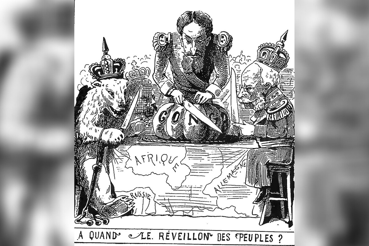    Леопольд II «по справедливости» решает африканский вопрос. Карикатура 1884 года
