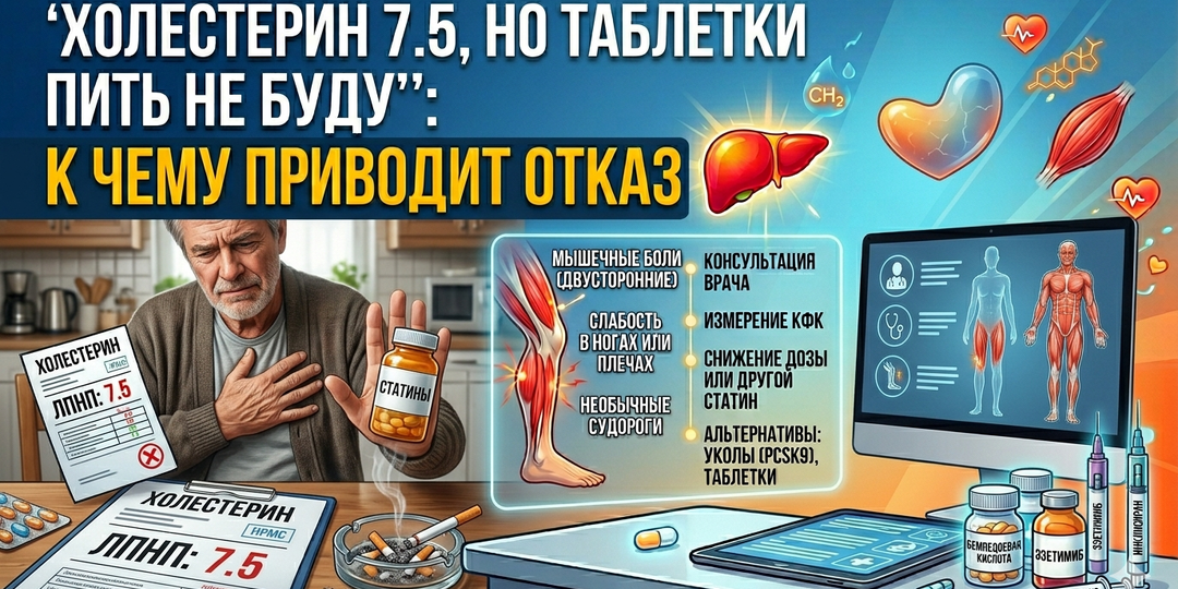 «Холестерин 7,5, но таблетки пить не буду»: к чему приводит отказ от статинов при высоком риске (история из практики)