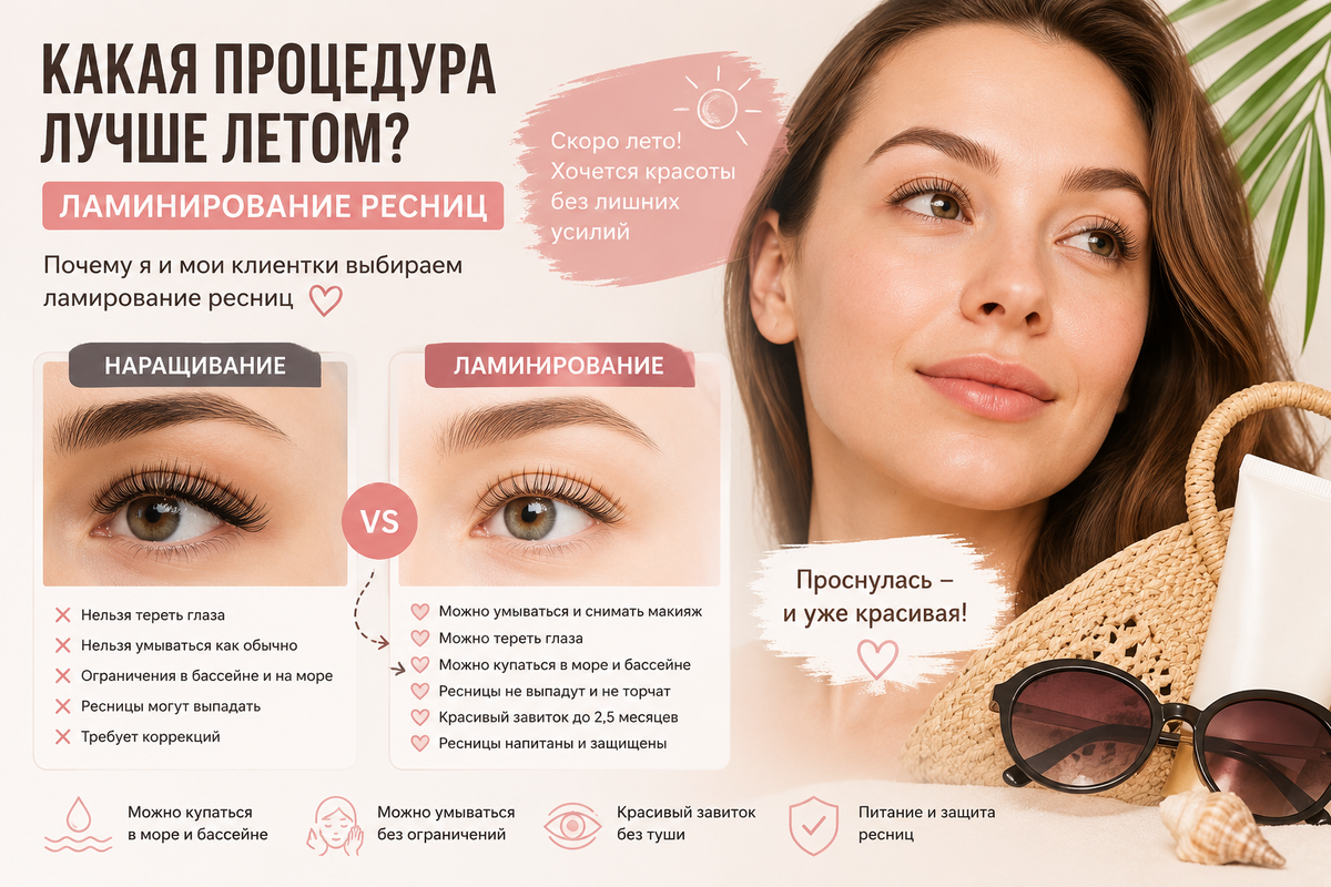 Какая процедура лучше летом - ламинирование или наращивание 