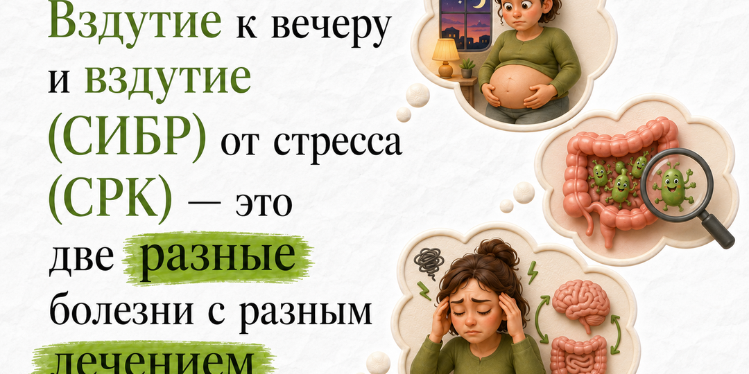 Вздутие к вечеру и вздутие (СИБР) от стресса (СРК) — это две разные болезни с разным лечением