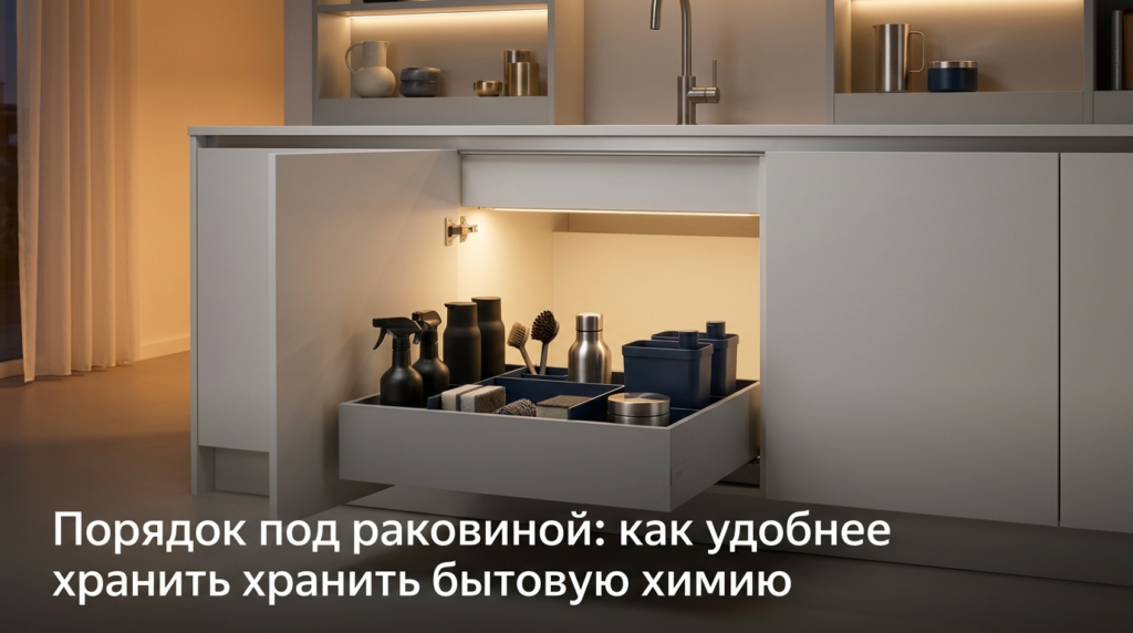    Организация пространства под мойкой с помощью выдвижных систем для бытовой химии. MDKUHNY