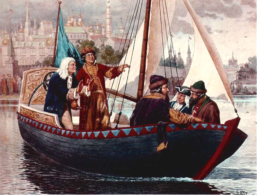 Алексей Кившенко «Пётр за рулём парусного ботика на Яузе реке» (1880)