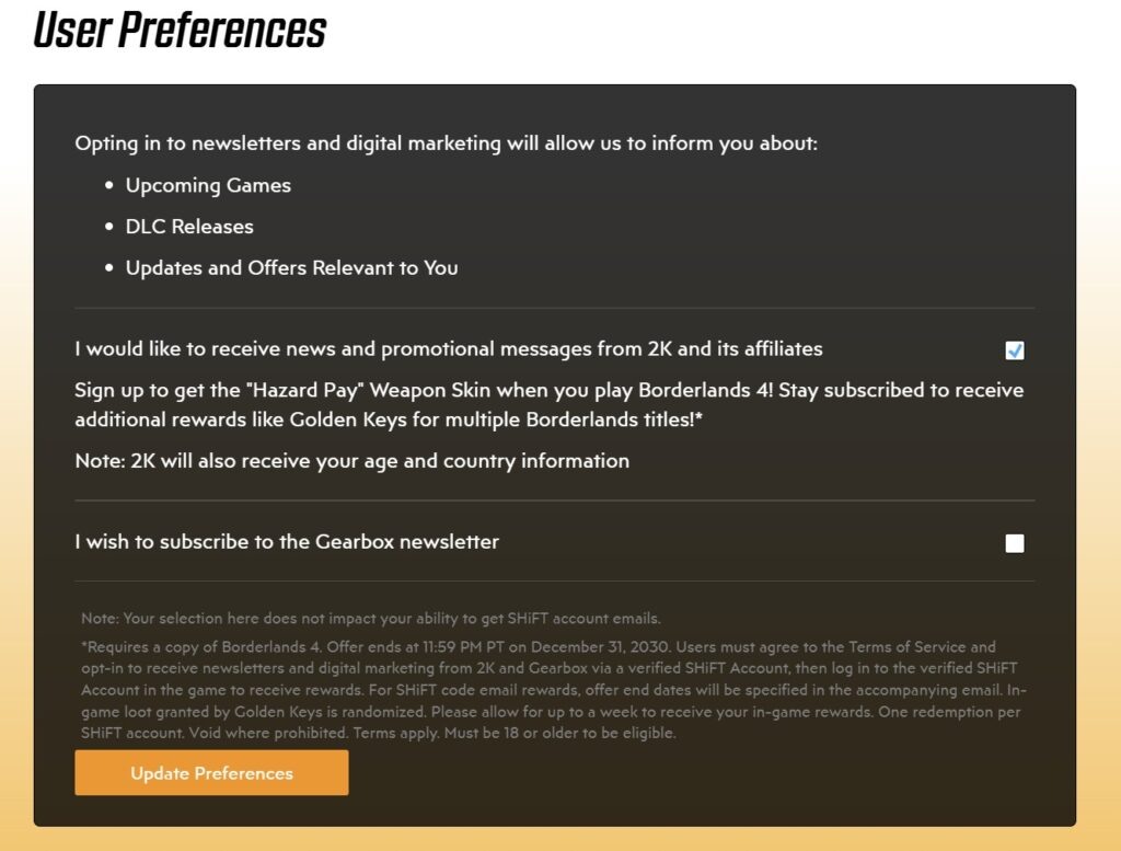    В User Preferences нужна первая галочка с промо-сообщениями 2K: именно она открывает путь к Hazard Pay.