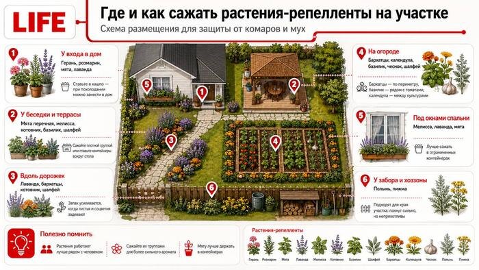 Где и как сажать растения-репелленты? Подробный гид по защите от насекомых в 2026 году. Фото © ChatGPT / Софья Кузнецова