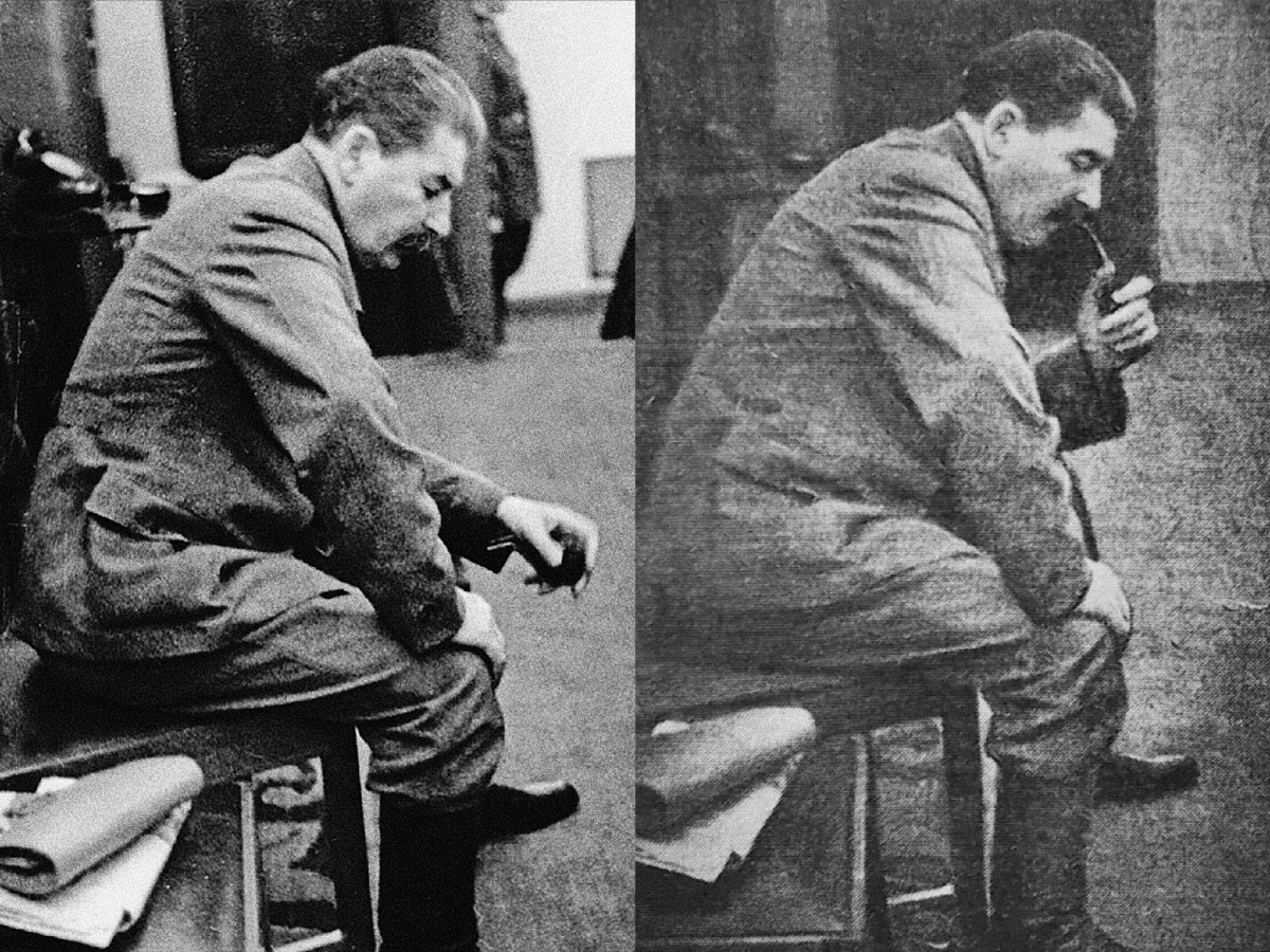 На самом деле серия снимков сделана 22 декабря 1936 года. Сталин слушает выступление делегации жен командиров РККА. Обе фотографии сделаны Борисом Борисовичем Цейтлиным. Чуть позже он станет специальным корреспондентом журнала «Огонёк».