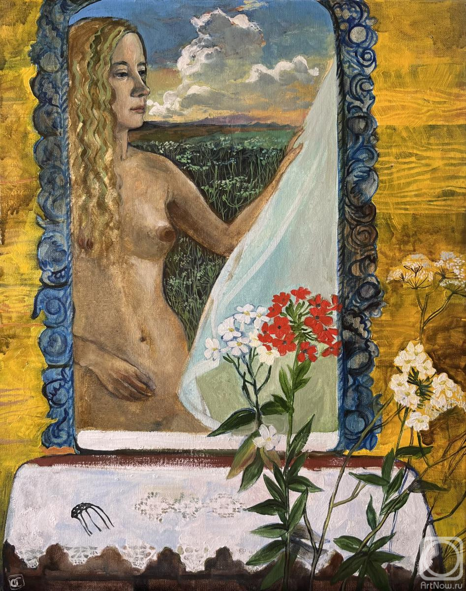 © Ольга Сушкова. Автопортрет в деревне. Холст, масло. 50  x 40см. 2023 г.