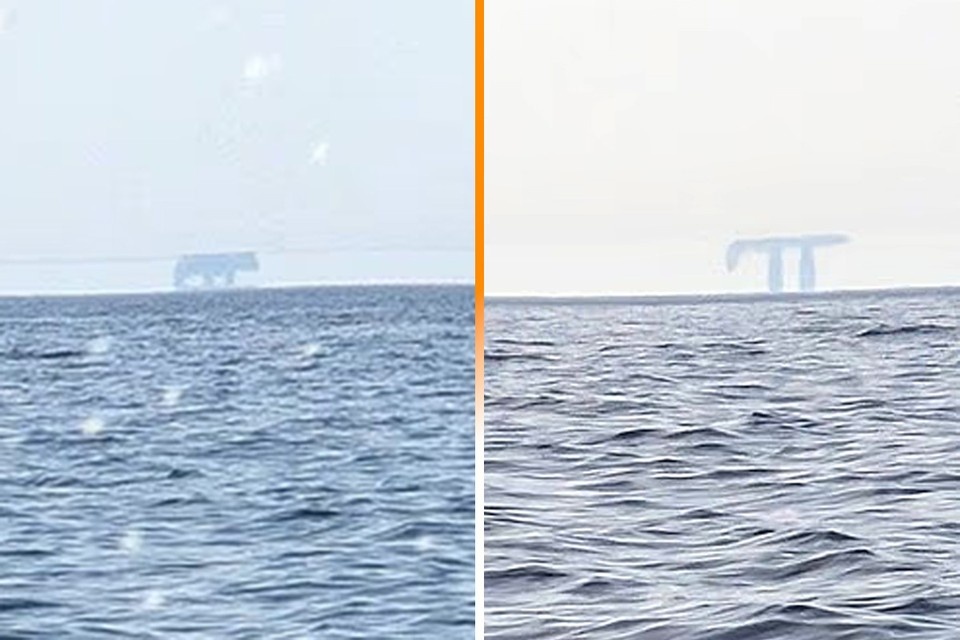    Фата-Моргана, попавшая в объектив 24 мая 2026 года. Мираж видоизменялся со временем. Фото: St Ives Boats @ СОЦСЕТИ