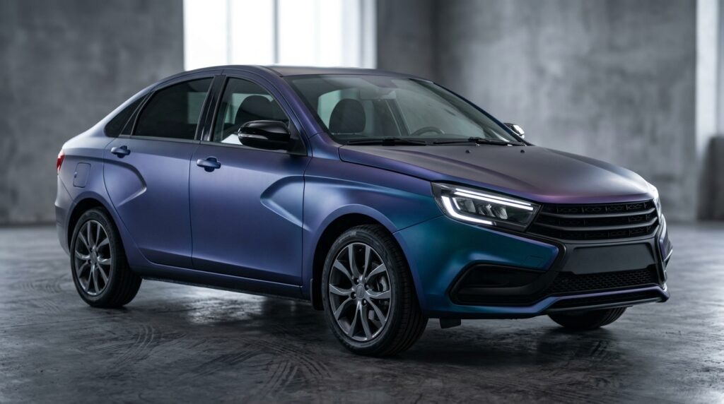    Оклейка Lada Vesta в матовый, сатин или хамелеон: реальные цены, подходящие плёнки и как выглядит результат через AI до поездки в студию. AutoAI
