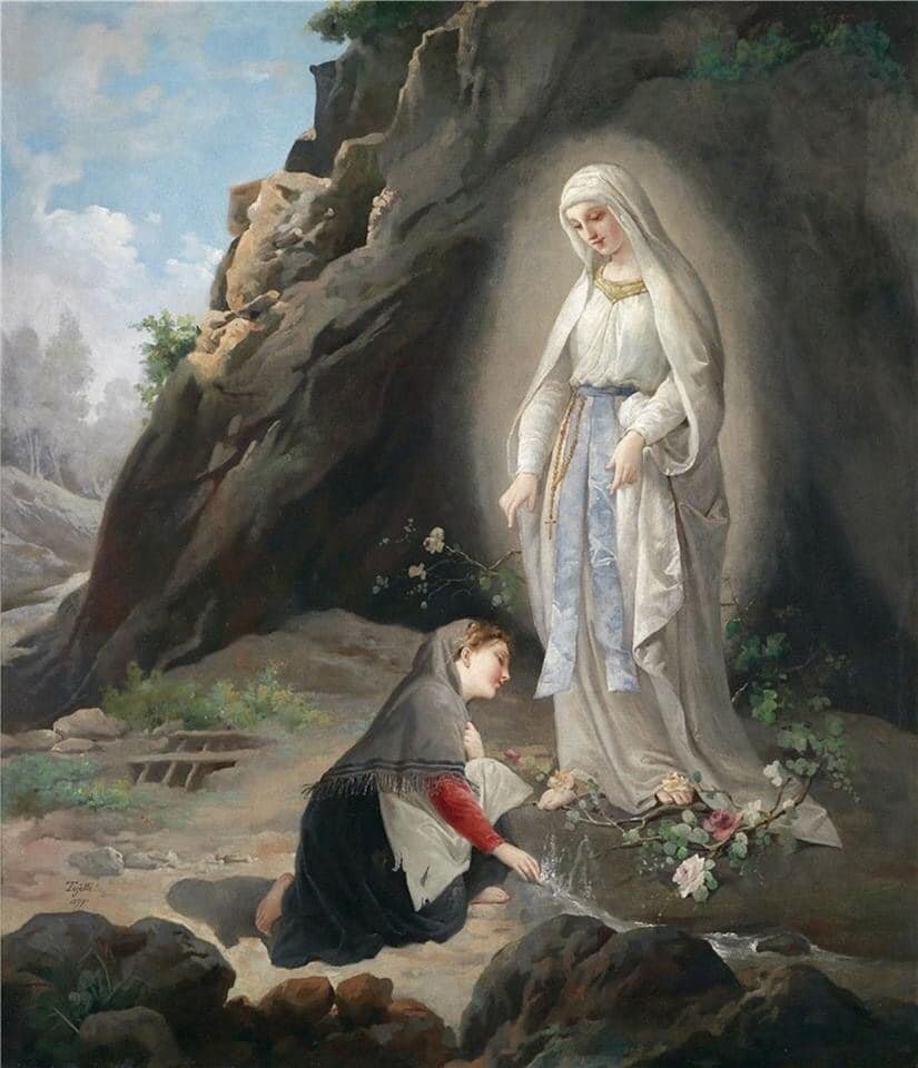 Изображение взято с сайта https://upload.wikimedia.org/wikipedia/commons/2/28/Virgilio_Tojetti_1877_Our_Lady_of_Lourdes.jpg
