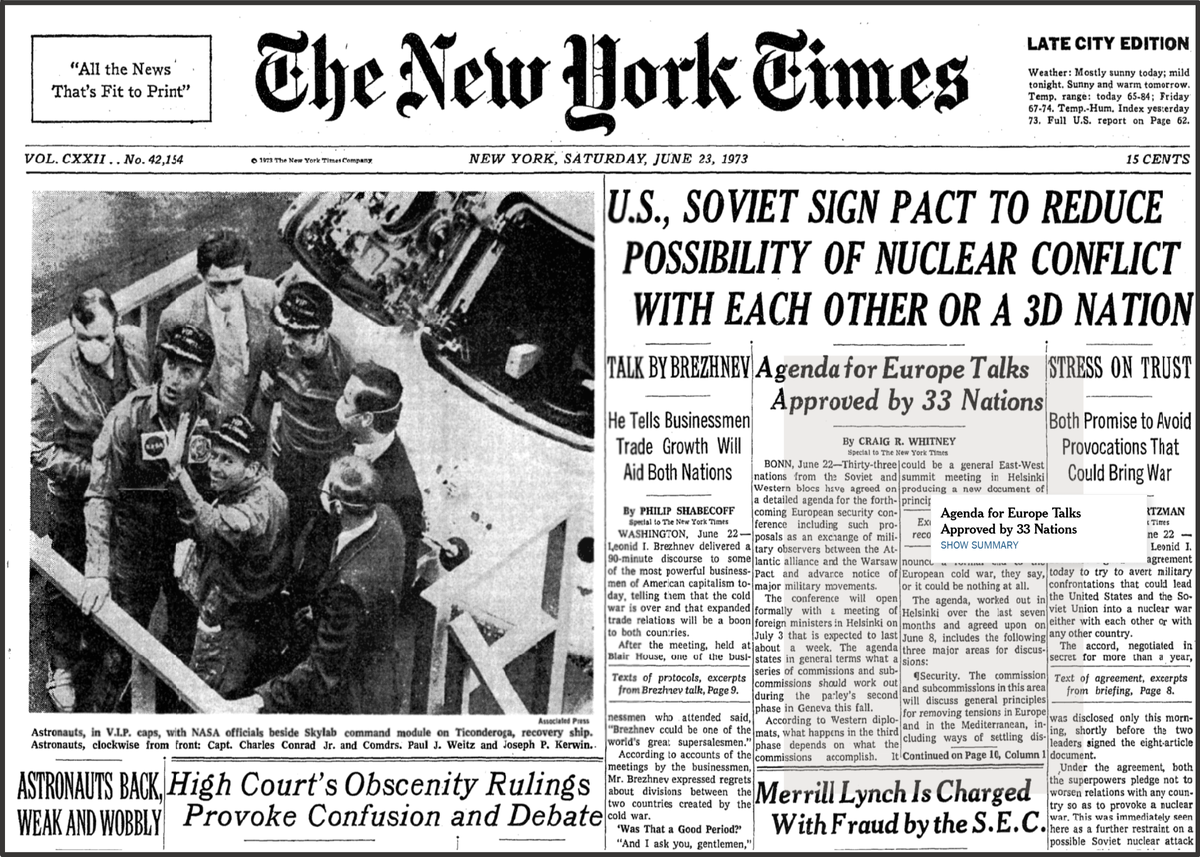 Газета "Нью-Йорк Таймс" от 23 июня 1973 года
