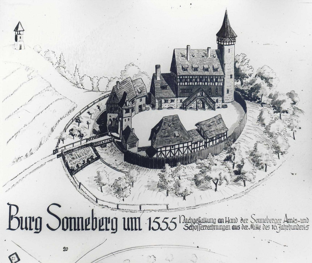 Замок Зоннеберг на холме Шлоссберг, около 1555 года .