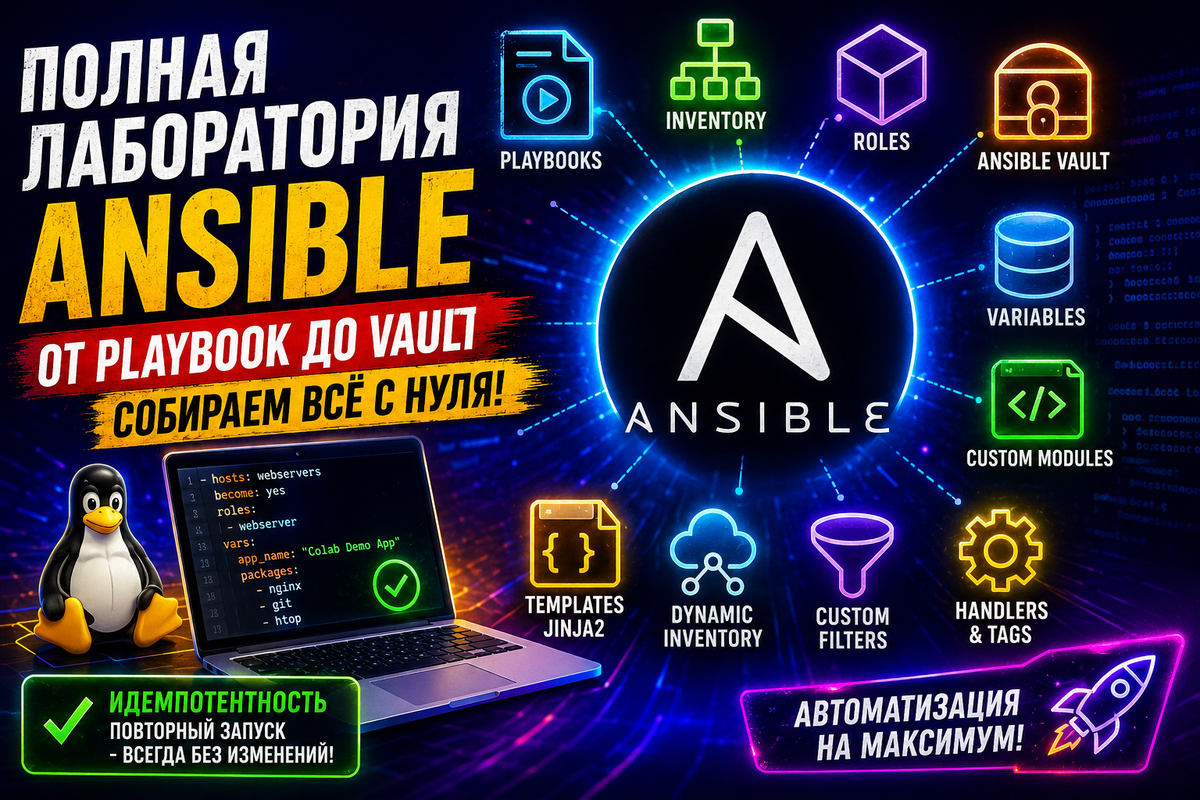 Полноценная лаборатория Ansible своими руками: от Playbook до Vault и собственных модулей 