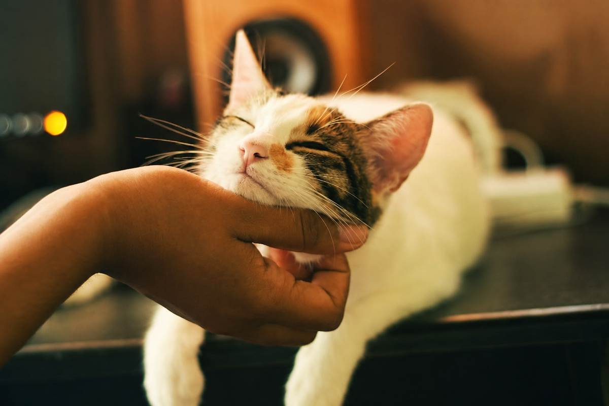 Котика гладят