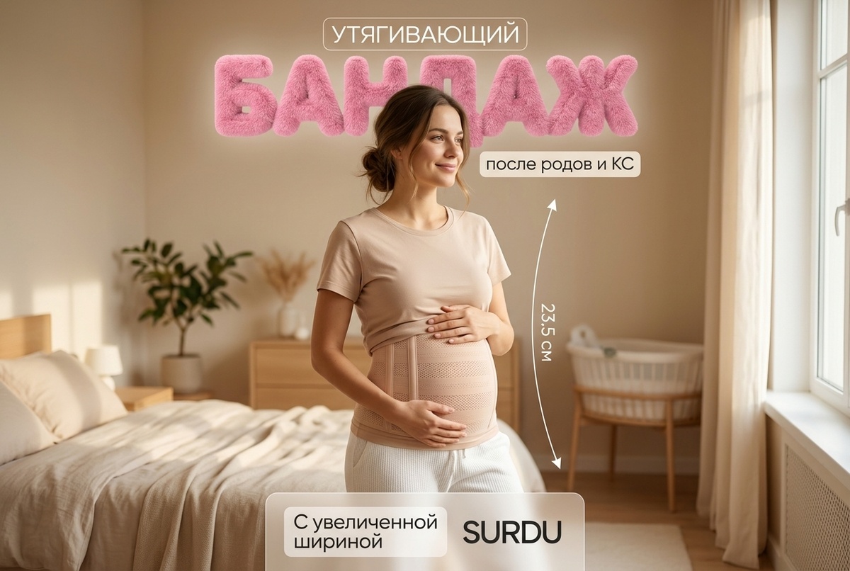  На фото: Молодая мама использует послеродовой бандаж Surdu для поддержки спины и живота. Surdu