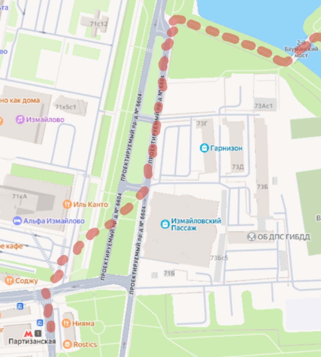 Схема движения от метро Партизанская