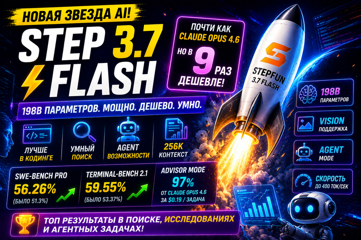 Китайцы выпустили убийцу дорогих ИИ? Step 3.7 Flash показывает почти уровень Claude Opus, но стоит в 9 раз дешевле