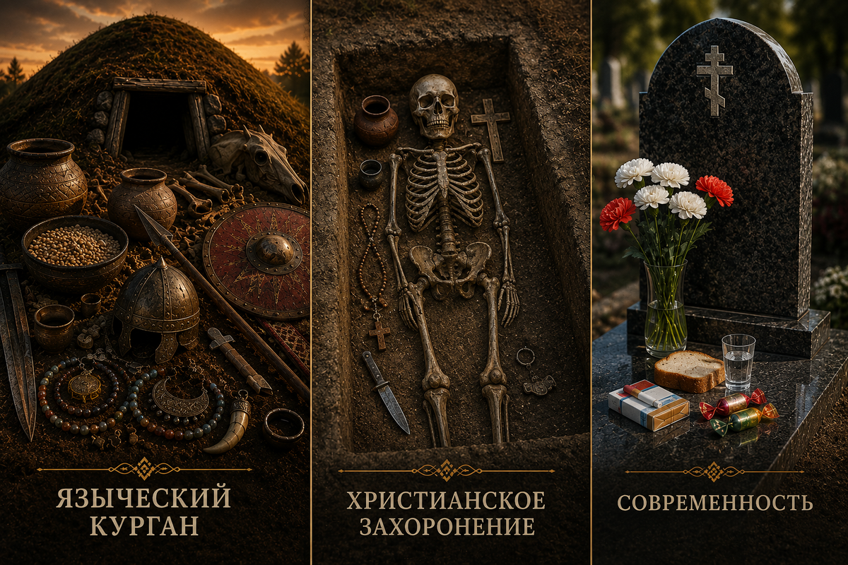 За тысячу лет менялись вера и погребальные обряды, но стремление оставить рядом с умершим что-то важное и личное сохранилось до наших дней