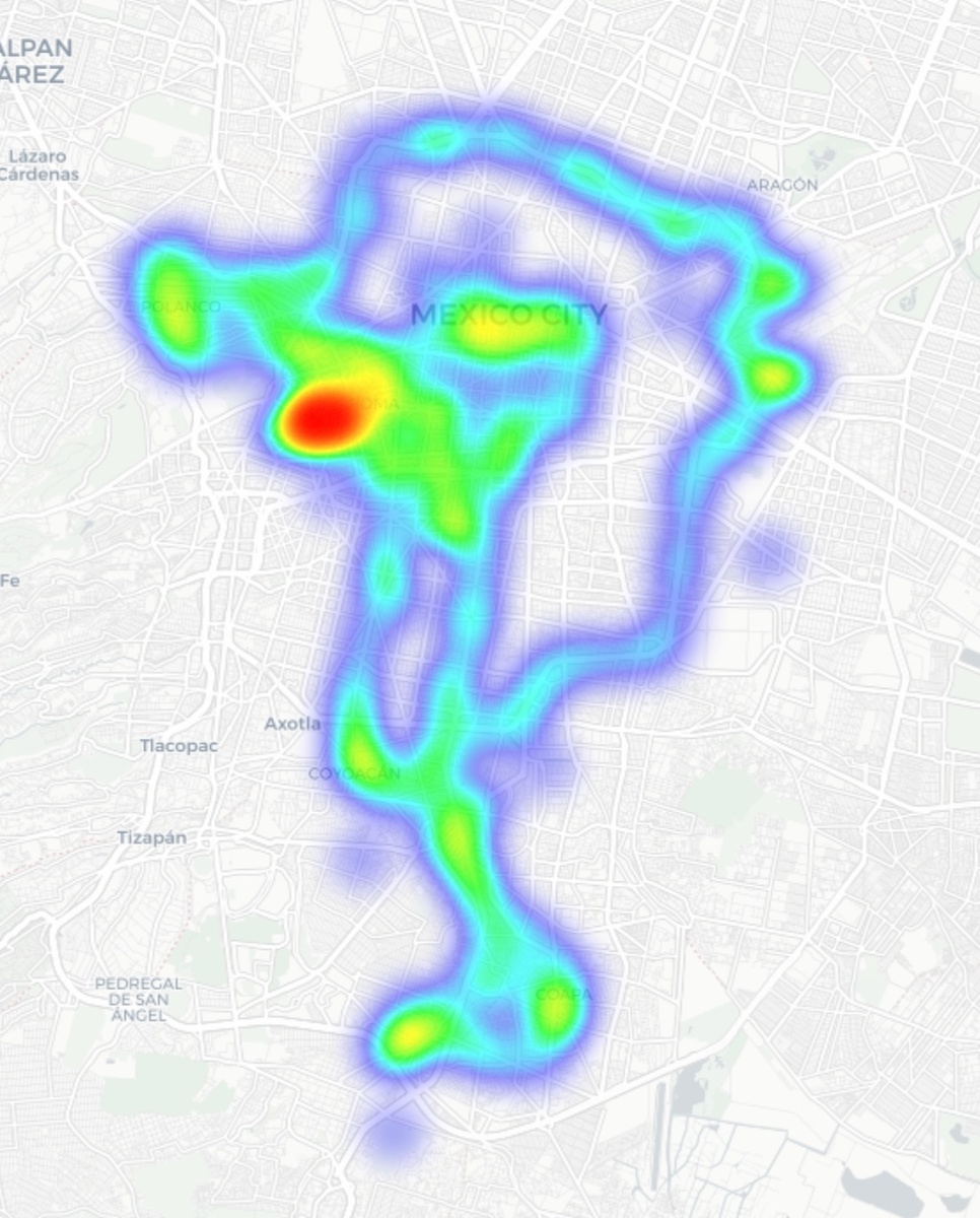 Тепловая карта всех исследованных точек доступа Wi-Fi в Мехико