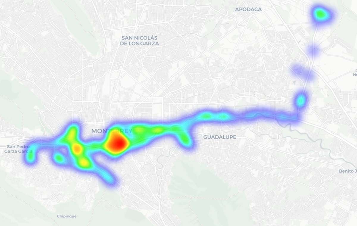 Тепловая карта исследованных точек Wi-Fi в Монтеррее