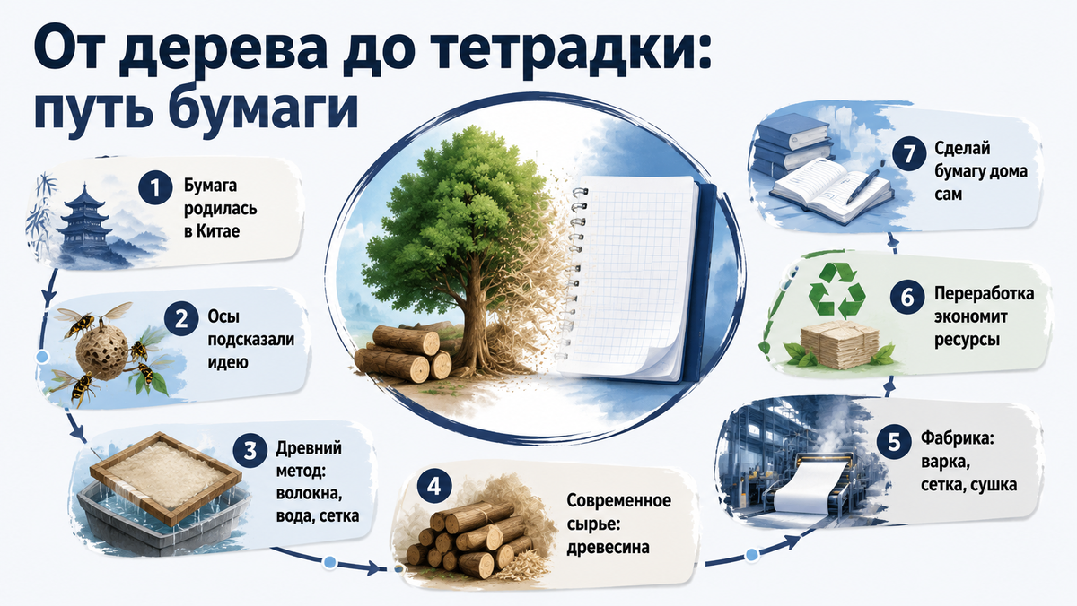 От дерева до тетрадки: путь бумаги  📷
