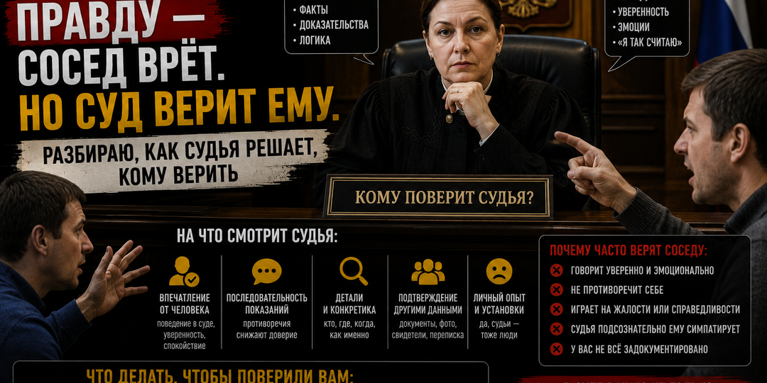 Вы говорите правду — сосед врёт. Но суд верит ему. Разбираю, как судья решает, кому верить