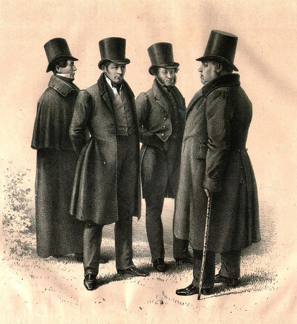 Карл Гампельн. А. С. Пушкин с П. А. Вяземским, В. А. Жуковским и И. А. Крыловым в Летнем саду, 1832. Public Domain / Wikimedia Commons