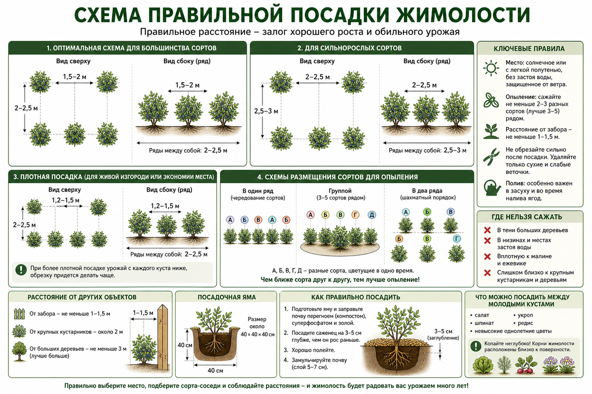 Ссхема посадки жимолости