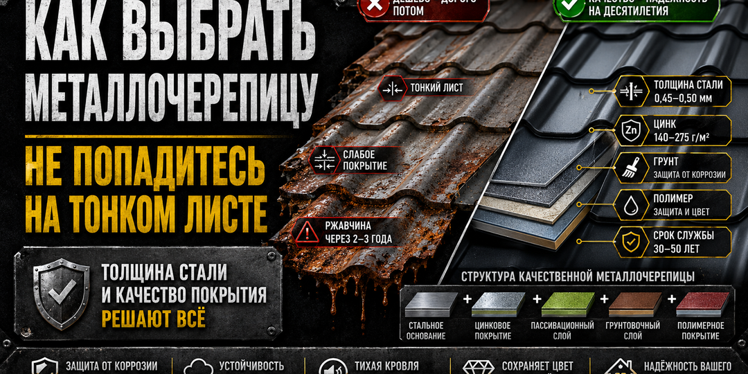 Как выбрать металлочерепицу для крыши: не попадитесь на тонком листе