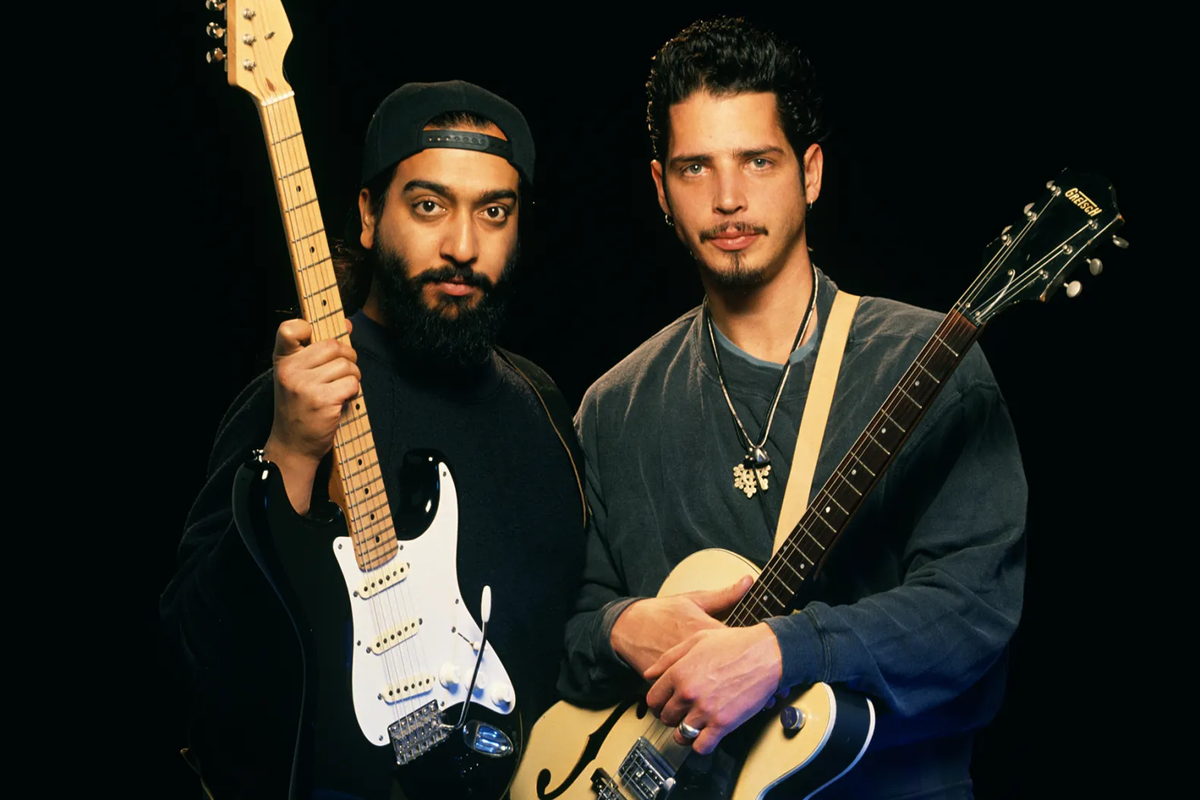 Ким Тайил, Крис Корнелл и группа Soundgarden в 1993 году в Нью-Йорке. Фото: Карджин Левин/Getty