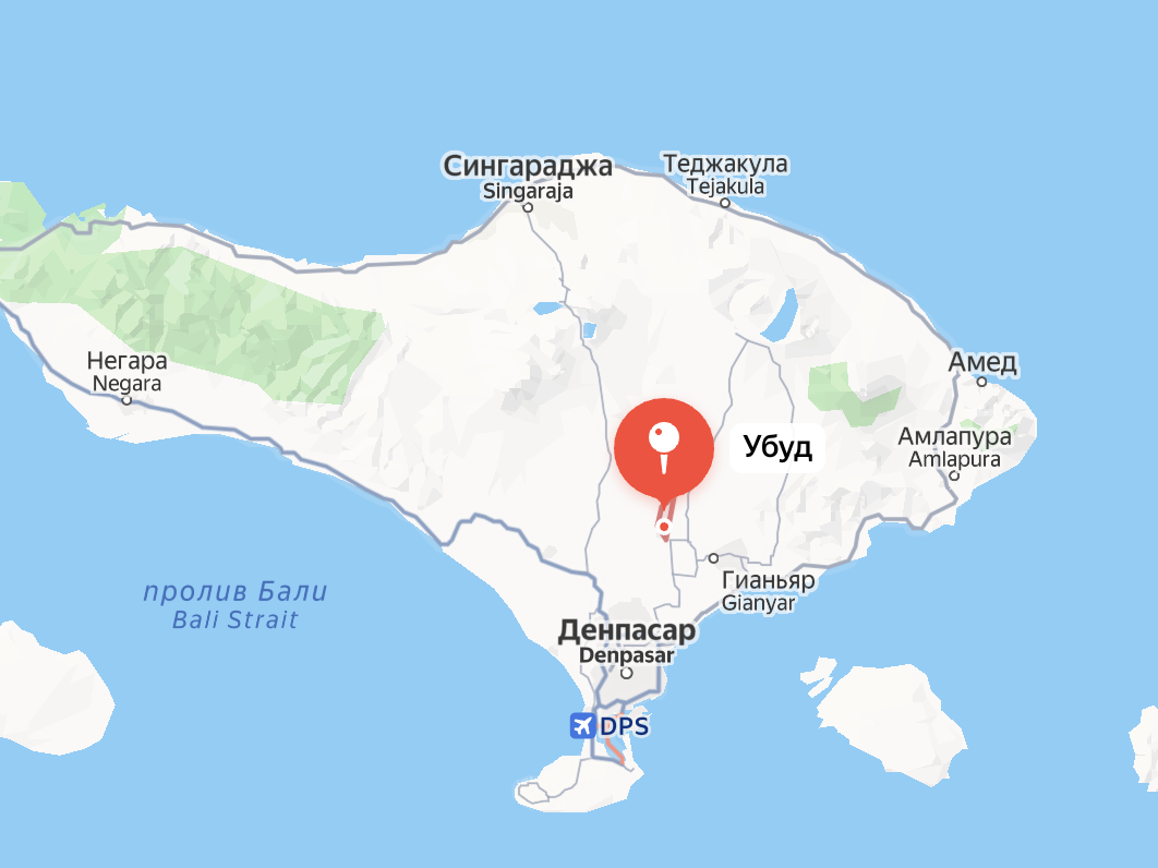 Убуд на карте острова Бали