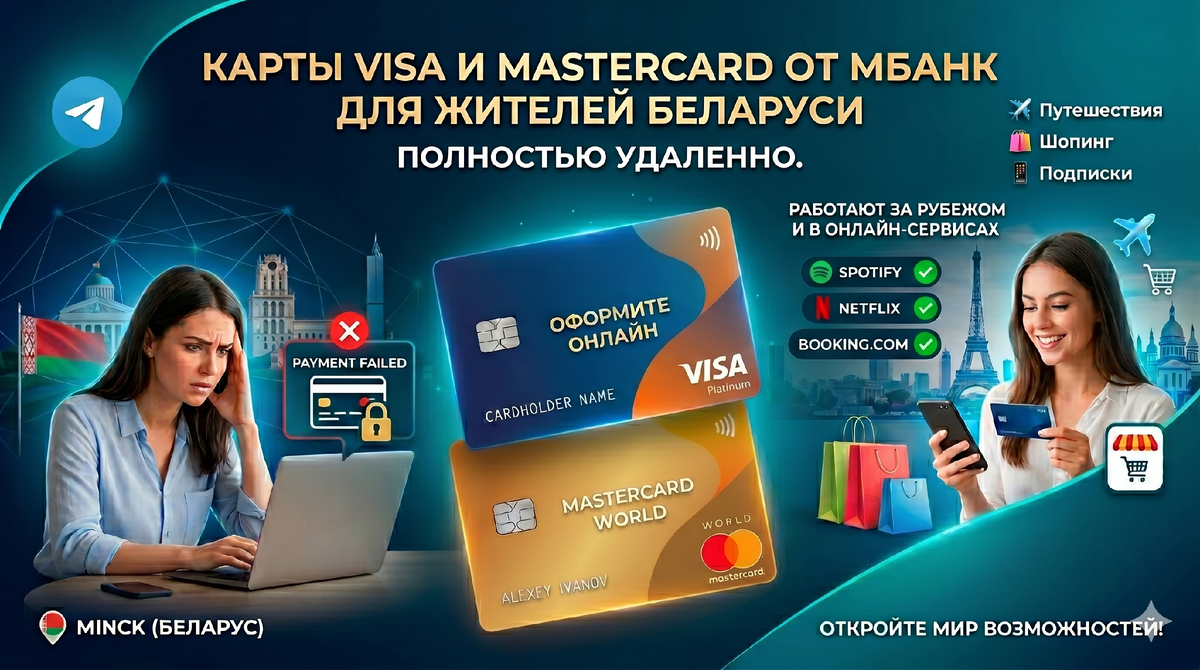 Подробная инструкция, как удаленно открыть международную карту МБАНК (Visa/Mastercard) гражданам Беларуси и России. Оплата зарубежных сервисов, бронирование отелей и снятие наличных без выезда из страны с доставкой СДЭК.