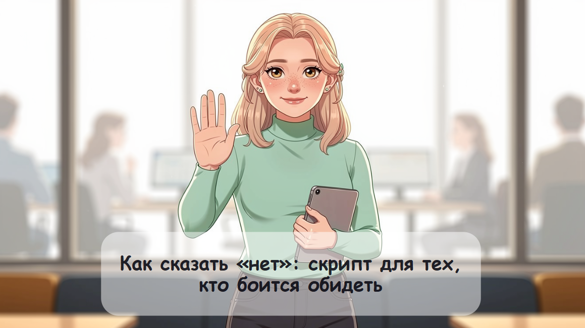 Обложка статьи "Как сказать «нет»: скрипт для тех, кто боится обидеть". Авторское изображение