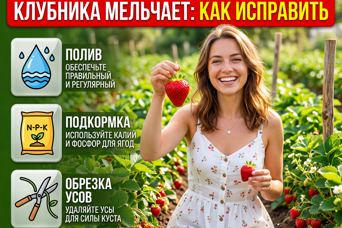     Клубника в июне 2026: почему ягоды мельчают в разгар сезона и как исправить до конца лета