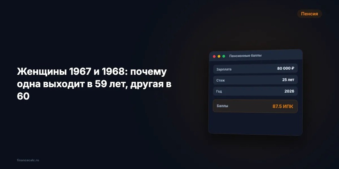 Женщины 1967 и 1968: почему одна выходит в 59 лет, другая в 60