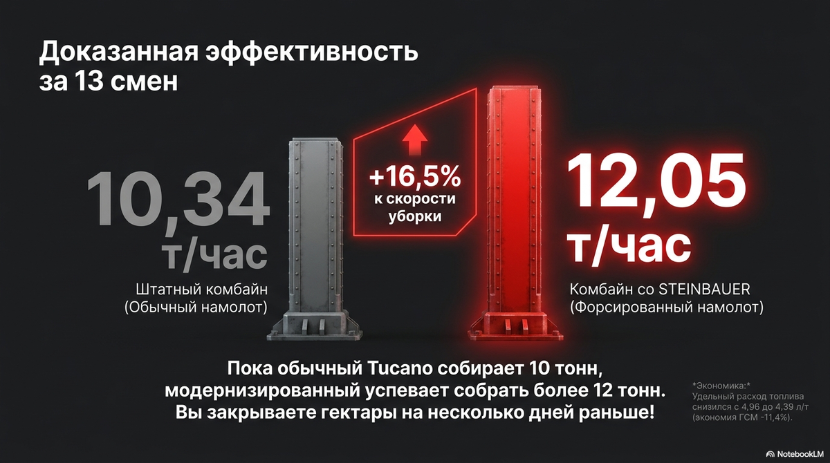 Во время уборочной кампании каждый час на счету. Разбираем результаты полевых испытаний интеллектуального модуля мощности на зерноуборочном комбайне. Сравниваем телеметрию: тонны, часы и реальную выгоду.